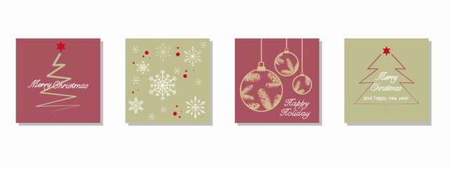 Set of Christmas and Winter holiday square template. Decorative vector illustration for Christmas, winter holiday Cover, banner, frame design. 