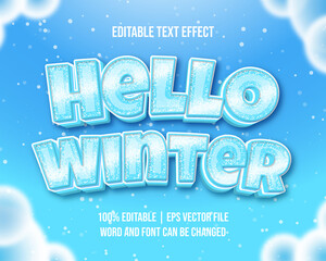 Editable text effect - Hello Winter cartoon style Vector
