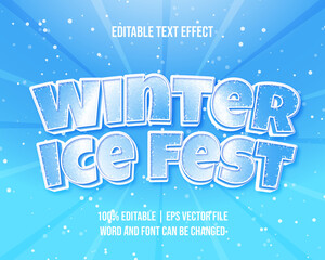 Winter ice fest editable text effect cartoon style Vector