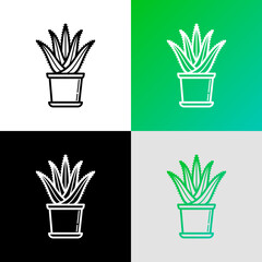 Succulent Aloe vera in pot. Thin line icon. Modern vector illustration of houseplant.