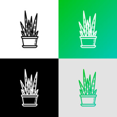 Succulent Sansevieria in pot thin line icon. Modern vector illustration of home plant.