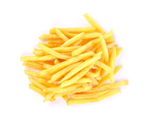 French fries isolated on white background. Top view