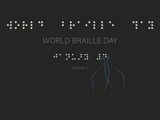World Braille Day on dark background and gray hands.January 4.