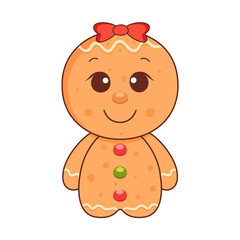 Cute merry christmas gingerbread man. Vector illustration.