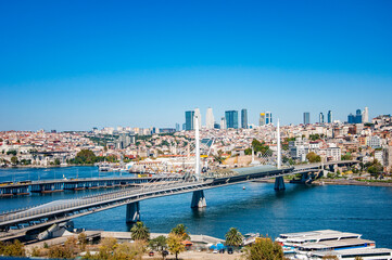 Obraz na płótnie Canvas ISTANBUL, TURKEY. SEPTEMBER 26, 2021. Bosphorus Bridge. Panoramic view to the embaankment