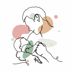 Vector abstract continuous one single simple line drawing icon of father holding newborn baby fathers day concept in silhouette sketch. Perfect for greeting cards