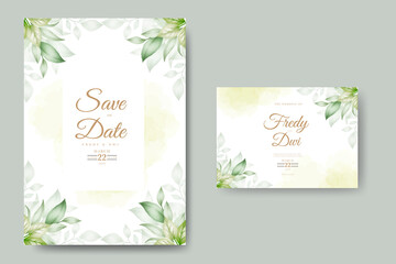 greenery leaves watercolor wedding invitation card set
