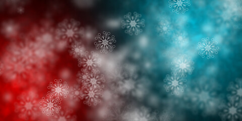 Abstract red and light blue background with flying snowflakes