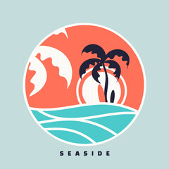 Seaside. Vector stylish graphic tee design, print, illustration