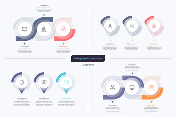 Set of three step business infographic design templates. Vector illustration