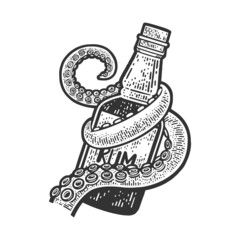 octopus tentacle with rum sketch raster - obrazy, fototapety, plakaty