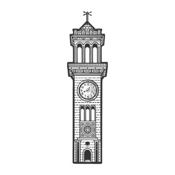 antique clock tower sketch raster illustration