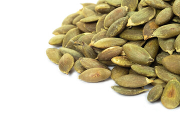 Pumpkin seeds on a white background
