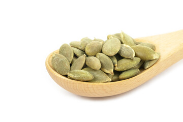 Pumpkin seeds on a white background