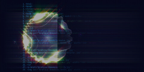 Abstract polygonal background with code sphere and blurred lines. Business, technology,programming and science futuristic concept.