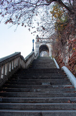 Fototapeta premium Stairs to the top of Gelert mountain in Budapest, beautiful autumn cityscape