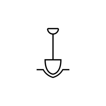 Soil digging icon with spade in line style. Simple outline vector illustration.