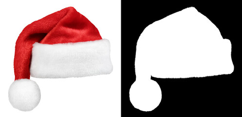 Santa Claus hat or christmas red cap isolated on white background with high quality clipping mask...
