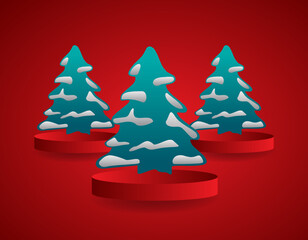 Christmas and Happy New Year illustration of Christmas tree. Trendy retro style. Vector design template.