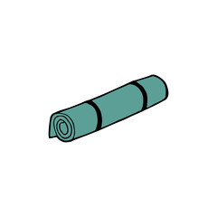 Hand drawn doodle yoga mat. Vector turquoise clipart. Fitness. Meditation.