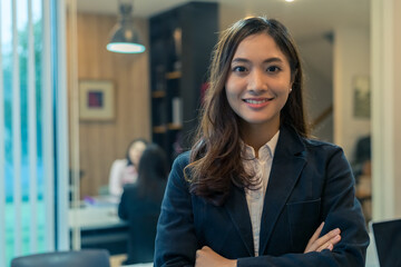 Portrait of asian business woman a smile in the office, Concept of asian woman success