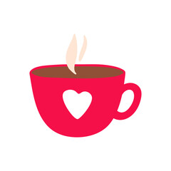Red cup with heart ornament. Vector illustration, isolated on a white background.