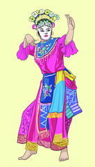 Drawing mask dance, betawi, indonesian traditional dance, art.illustration, vector