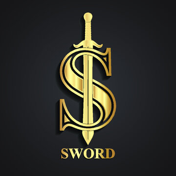 3d gold sword S logo