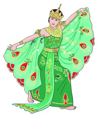 drawing peacock dance, west java, Indonesian traditional dance, art.illustration, vector