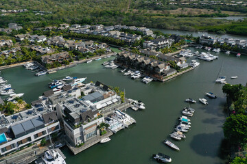Fototapeta premium Aerial view: La Balise Marina, Mauritius island