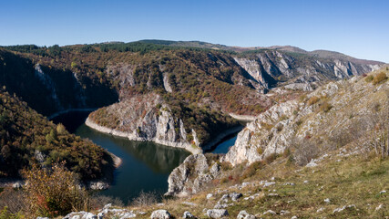 Uvac Special Nature Reserve, Uvac River Canyon with beautiful meanders between Zlatar and Zlatibor Mountains in Serbia