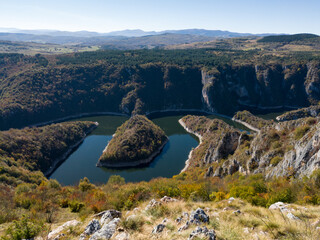 Uvac Special Nature Reserve, Uvac River Canyon with beautiful meanders between Zlatar and Zlatibor Mountains in Serbia