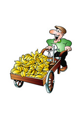 man pulling a cart with a banana 