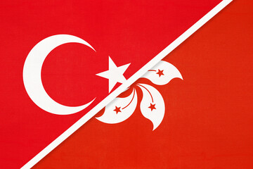 Turkey and Hong Kong, symbol of country. Turkish vs HKSAR national flag