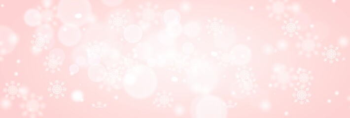 Pink pastel abstract background. white bokeh snowflakes blurred beautiful shiny lights. use for Merry Christmas, happy new year wallpaper backdrop and your product.