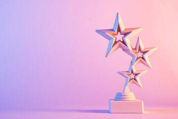 Three star trophy award on gradient pink background - obrazy, fototapety, plakaty