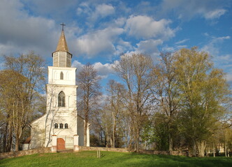Fototapeta na wymiar Skrunda town lutheran church in sunny spring day, Latvia.