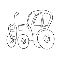 Simple coloring page. Tractor Side View Coloring Book. Line Art For Kids