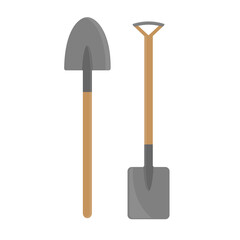 Set of garden spade and shovel. Tool for farming and gardening. Flat style. 