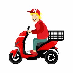 Vector illustration delivery man and scooter