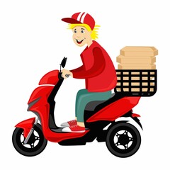 Vector illustration delivery man pizza scooter