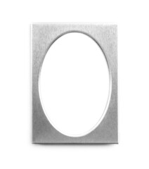 Empty oval silver photo frame isolated on white background