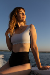 woman chiling on the beach