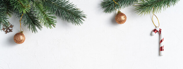 Christmas decorations background with blank space on white table background.
