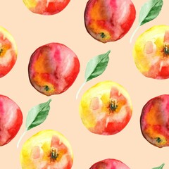 Apples seamless watercolor pattern. Watercolor apples