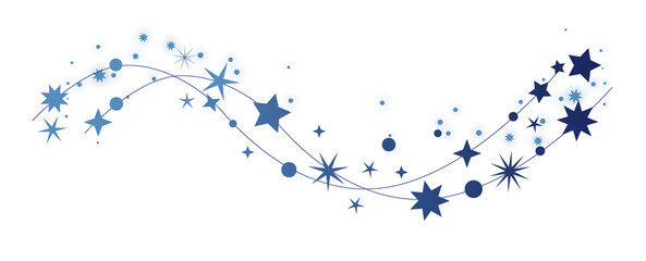 Sterne - dekorativer weihnachtlicher blauer Sternenschweif auf weißem Hintergrund