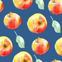 Apples seamless watercolor pattern. Watercolor apples
