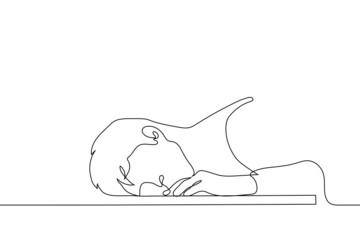 man lying on the floor face down - one line drawing vector. the concept of sadness, emptiness, falling, loss of interest in life