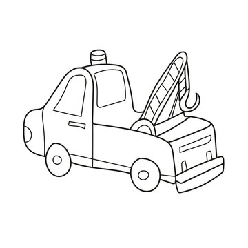 recommend clip art: Simple coloring page. Cartoon tow truck evacuator. Coloring book design for kids and children.