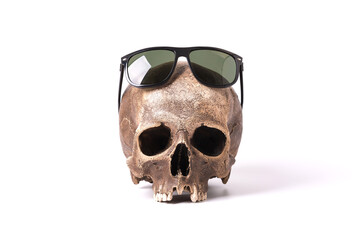 Skull with sunglass isolated on white background